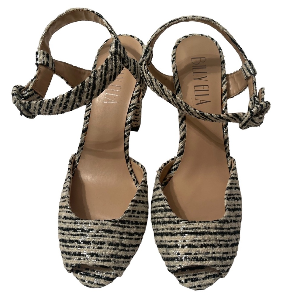 Billy Ella Metallic Cloth Striped Ankle Strap Boucle Heels Size 9 NWOT